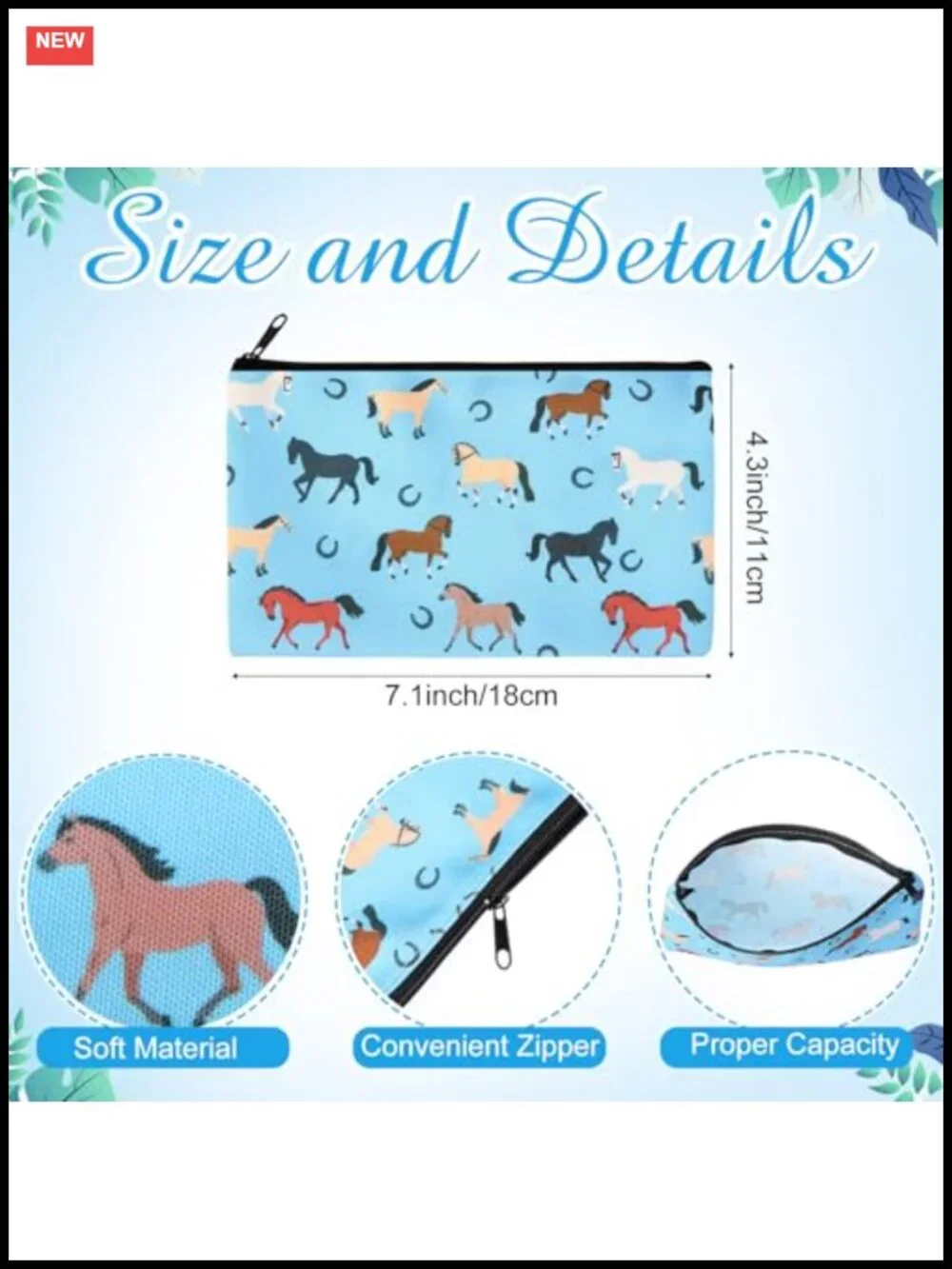 20 Pcs Horse Makeup Bags Zipper Pouch Travel Toiletry Organizer Cosmetic Bag